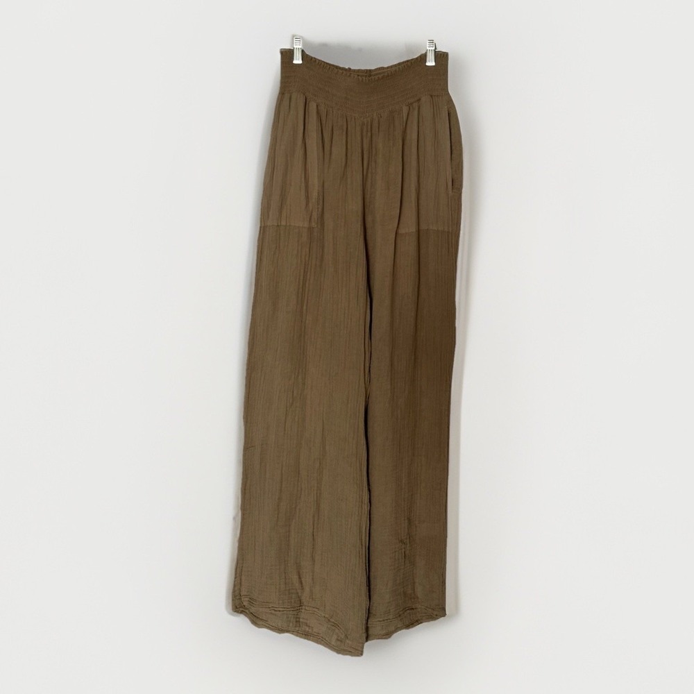 Michael Stars Sonia Gauze Wide Leg Pants Womens‎ 1X Tan Beige Patch Pocket Beach